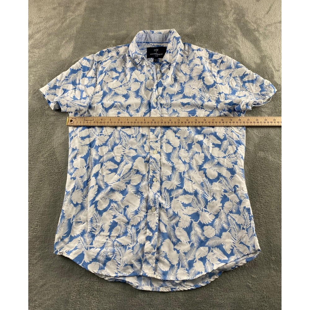International Report Mens Small Blue White Palm Leaf Tropical Button Down Shirt - Picture 3 of 8